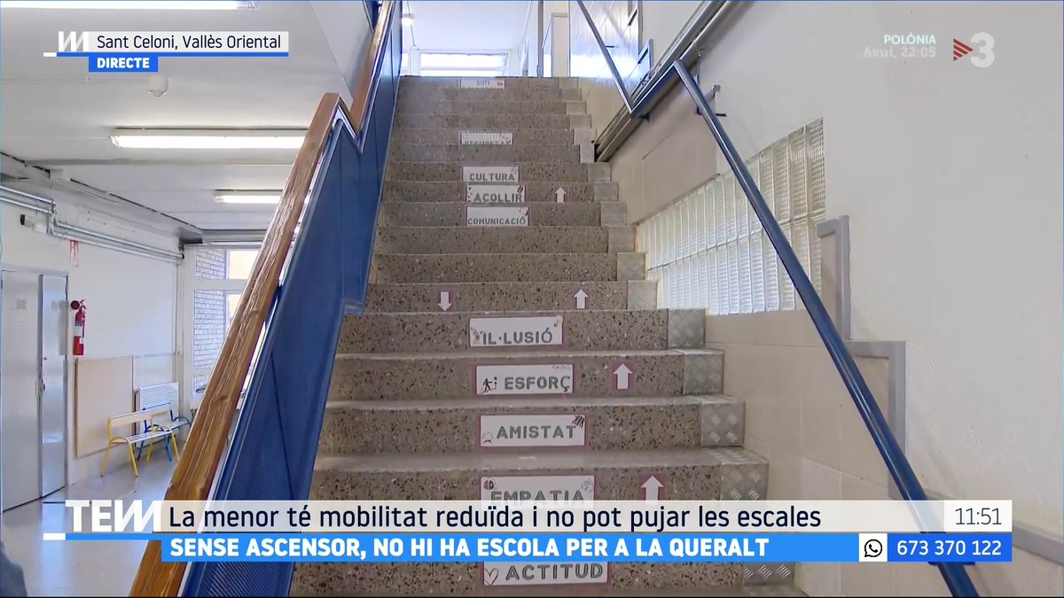 🔴 Sense ascensor, no hi ha classe per a la Queralt La nena té mobilitat reduïda i no pot pujar escales #TotEsMou3Cat ▶
