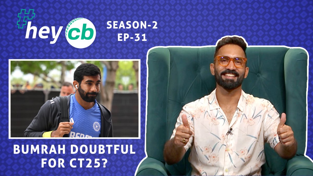 Will #JaspritBumrah recover in time for #CT25? ๐ฏ Can #Shami's return power #India's trophy dreams? ๐ DK reveals which reality show #Kohli & #Dhoni would ace ๐ค Catch it all & more, in the latest episode of #heyCB! ๐ฅ