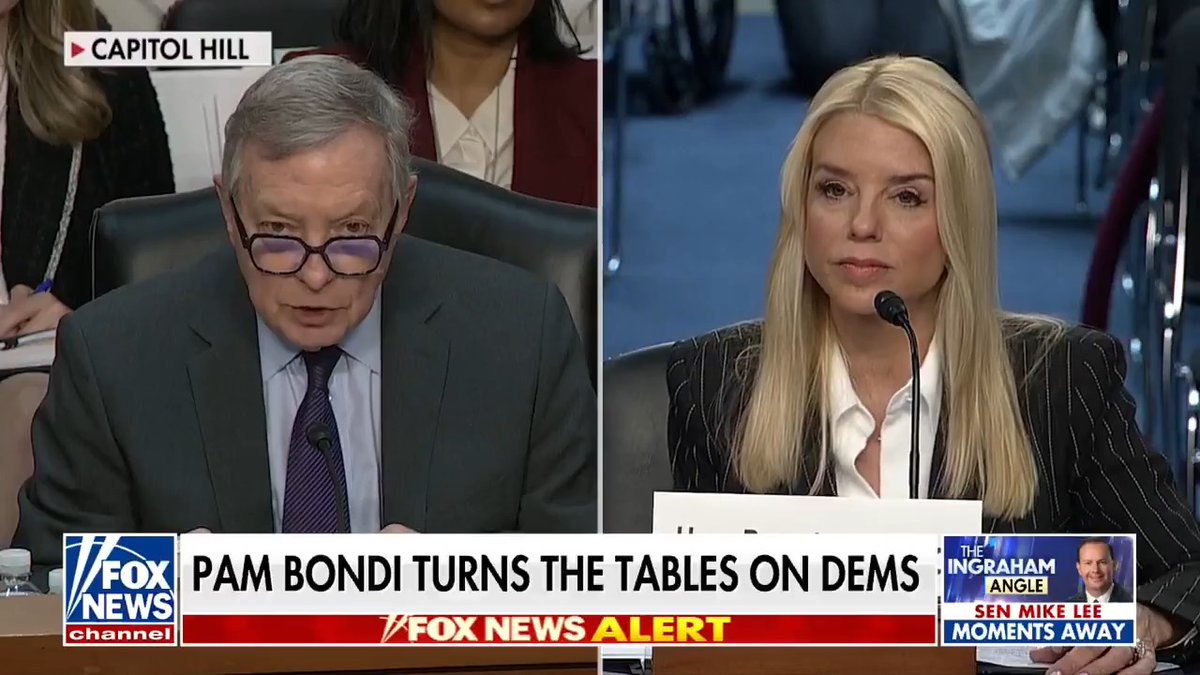 Pam Bondi faced down the Democrats today like a pro. Durbin tried dragging us back to 2020, but Bondi’s response? Pure fire. Justice is about to get real again. #PamBondi #ConfirmationHearings