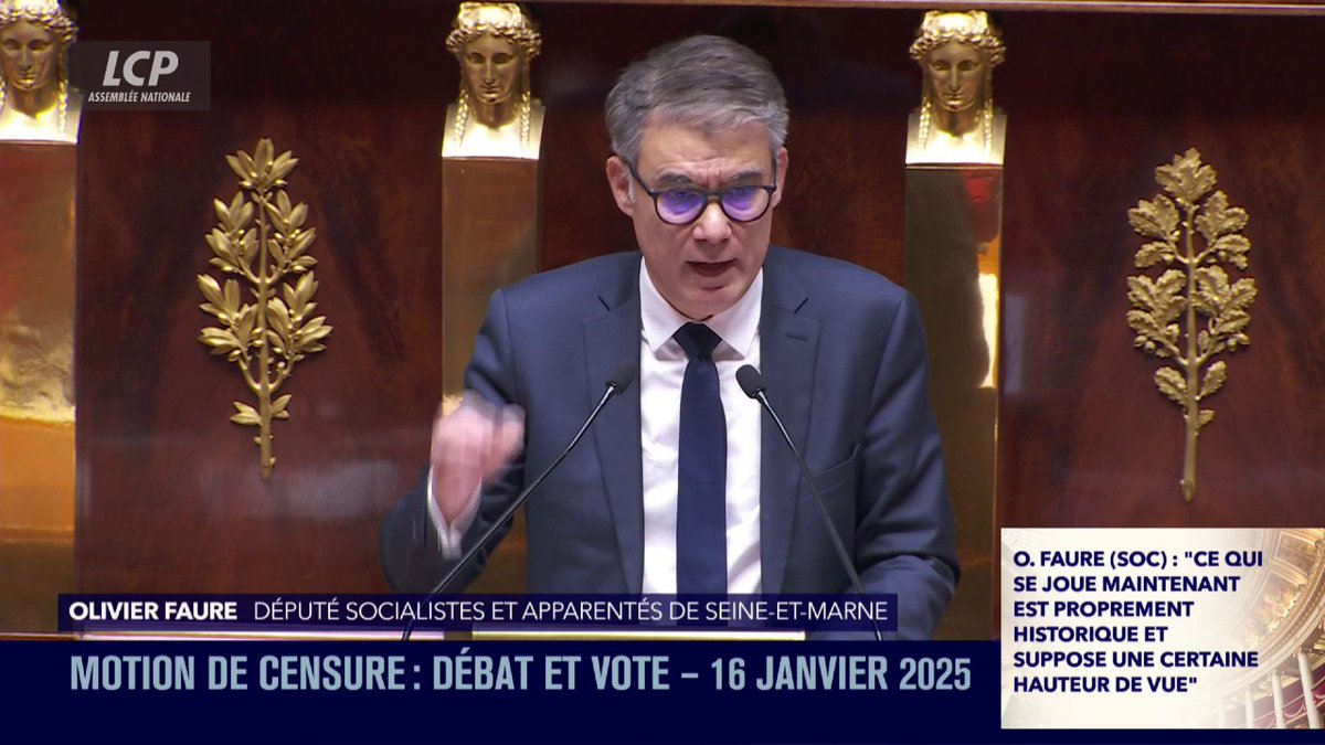 "Nous avons choisi de ne pas pratiquer la politique du pire parce qu'elle peut conduire à la pire des politiques, c'est-à-dire l'arrivée de l'extrême droite, c'est la raison pour laquelle nous ne vous censurerons pas", conclut Olivier Faure. #DirectAN #MotionDeCensure