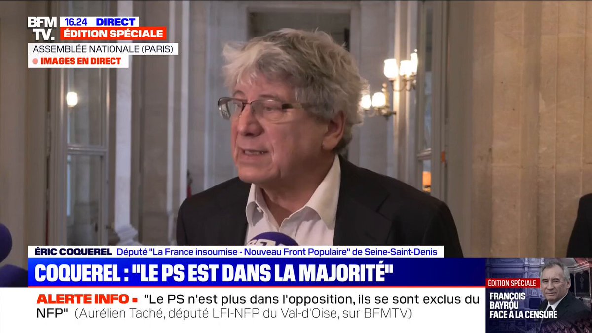« Il est clair qu'il y a eu une rupture. Il est clair qu'il y a une rupture de la part du Parti socialiste, de toute façon. Ils l'ont assumée, y compris dans leur discours. » Eric Coquerel à la suite de la discussion sur la motion de censure. #CensureBayrou