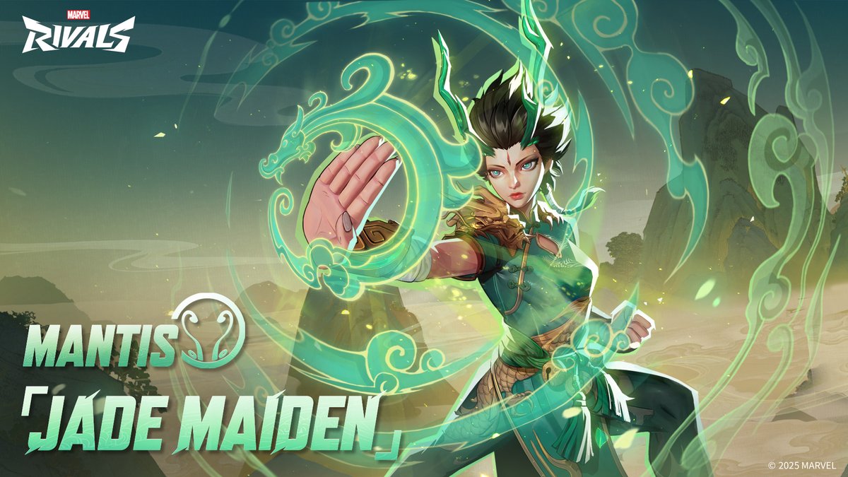 💎 The Jade Maiden Prodigy 🌟 Surrounded in jade and draconic magic, Mantis' new Jade Maiden Costume magnifies the force of a warrior of K'un-Lun. Her hair flows like clouds, her fists wield the might of a dragon, and her movement resembles a beautiful dance surrounded by spiritual energy. Unleash the dragon within and revere all living beings on the battlefield on January 17th at 9:00 UTC/ 1:00 AM PST! 🐉 Download Marvel Rivals now on: Steam: PlayStation: Xbox: Epic Games: #MarvelRivals