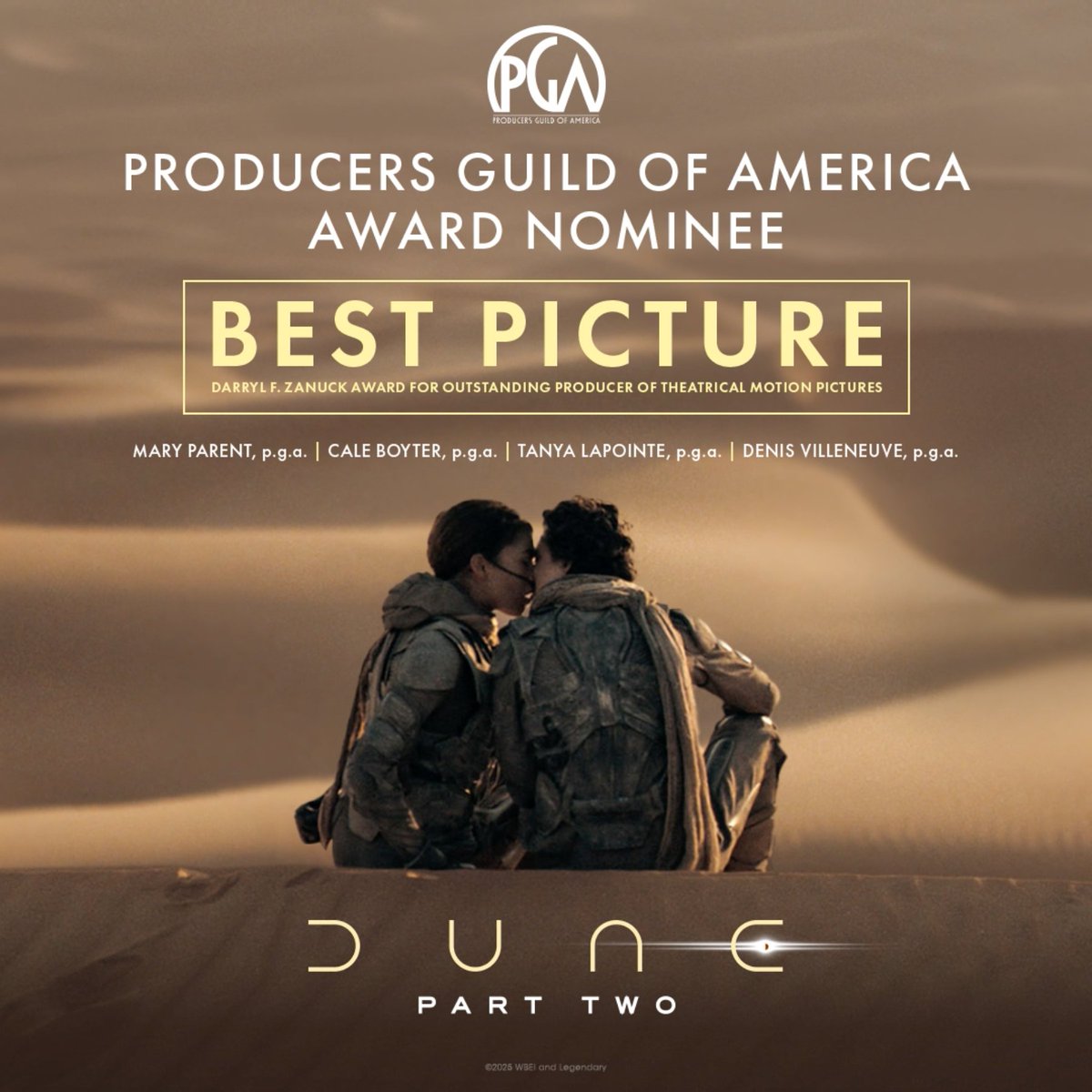 #DuneMovie is now nominated by the Producers Guild of America for the Darryl F. Zanuck Award for Outstanding Producer of Theatrical Motion Pictures!