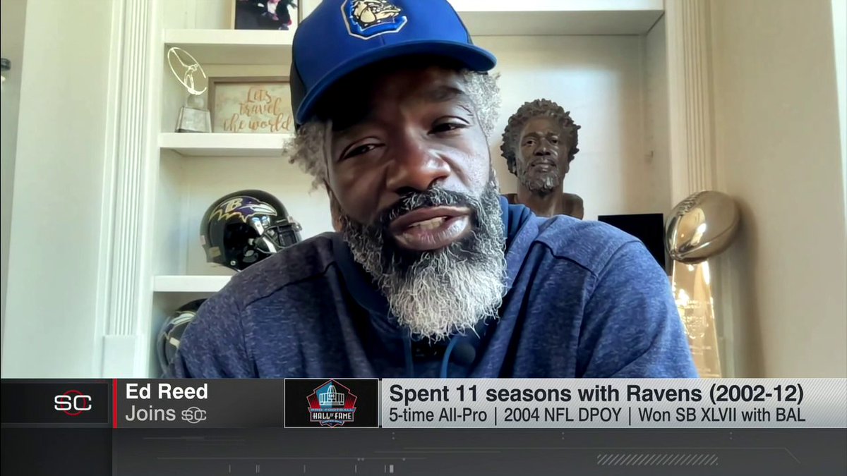 Ravens Hall of Fame safety Ed Reed tells christine williamson why Lamar Jackson should win the NFL MVP over Josh Allen 👀 "I mean, his stats are better." 😅