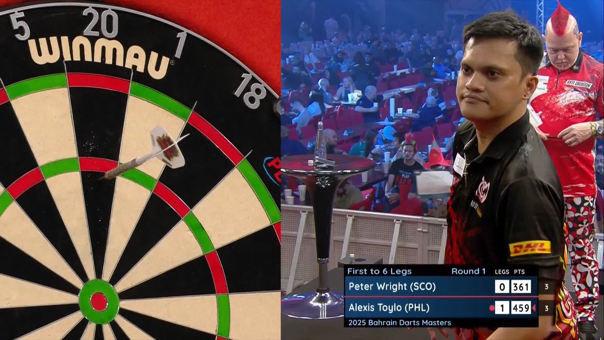 "In the background, a Formula 1 car, one of the fastest things on earth. In the foreground, Alexis Toylo" 🤣 What do you make of Toylo's darts ritual? #ITVSport | #BahrainDartsMasters | #WorldSeriesDarts