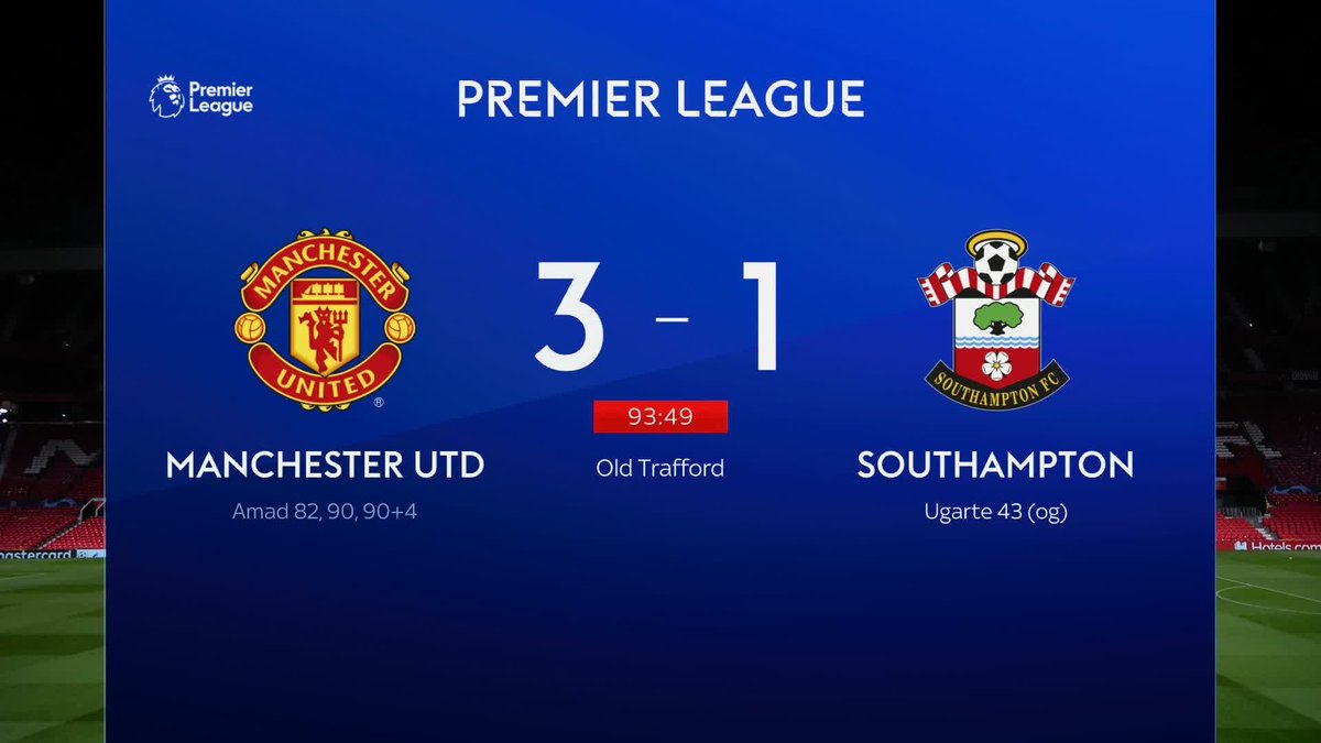 Amad Diallo completes a hat-trick in 12 minutes to put Manchester United 3-1 up over Southampton! 3️⃣