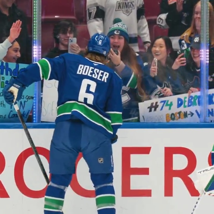 Standard reaction to getting a puck from Brock Boeser.