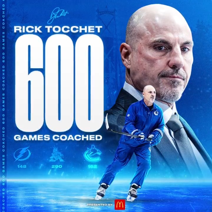 Congrats, Coach! 👏 Tonight's game marks the 600th career game coached by the #Canucks bench boss! #Canucks | McDonald's 🇨🇦