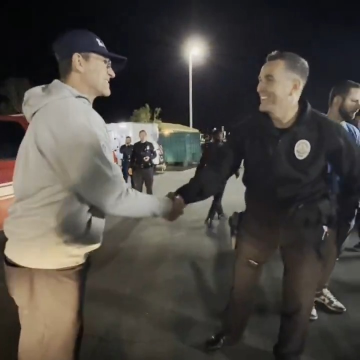 LAFD said it would love a morale boost, so Chargers HC Jim Harbaugh went up to the base camp off PCH in the Palisades on Thursday night. Harbaugh met firefighters, police and members of the national guard.