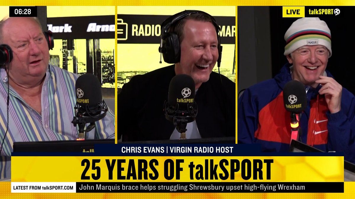 Chris Evans from Virgin Radio UK comes into the studio on talkSPORT's 25th birthday to question Alan Brazil about his greatest moments.