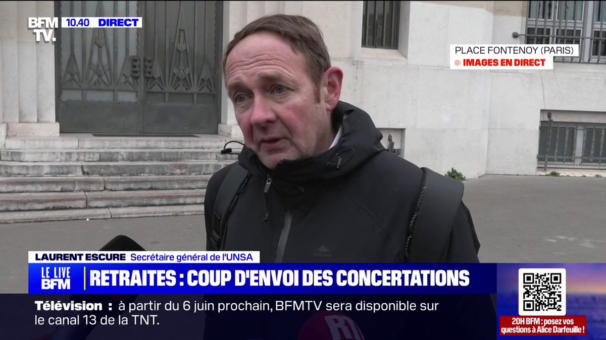 Retraites: "Chaque jour, chaque mois, chaque année qu'on pourra arracher sur l'âge légal, ce sera bon à prendre", affirme Laurent Escure, secrétaire général de l'UNSA