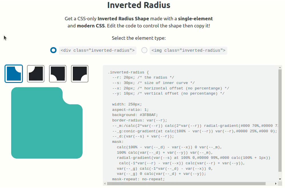 Updating the "inverted radius" shape to add two more variables to control the offset of inner curve.