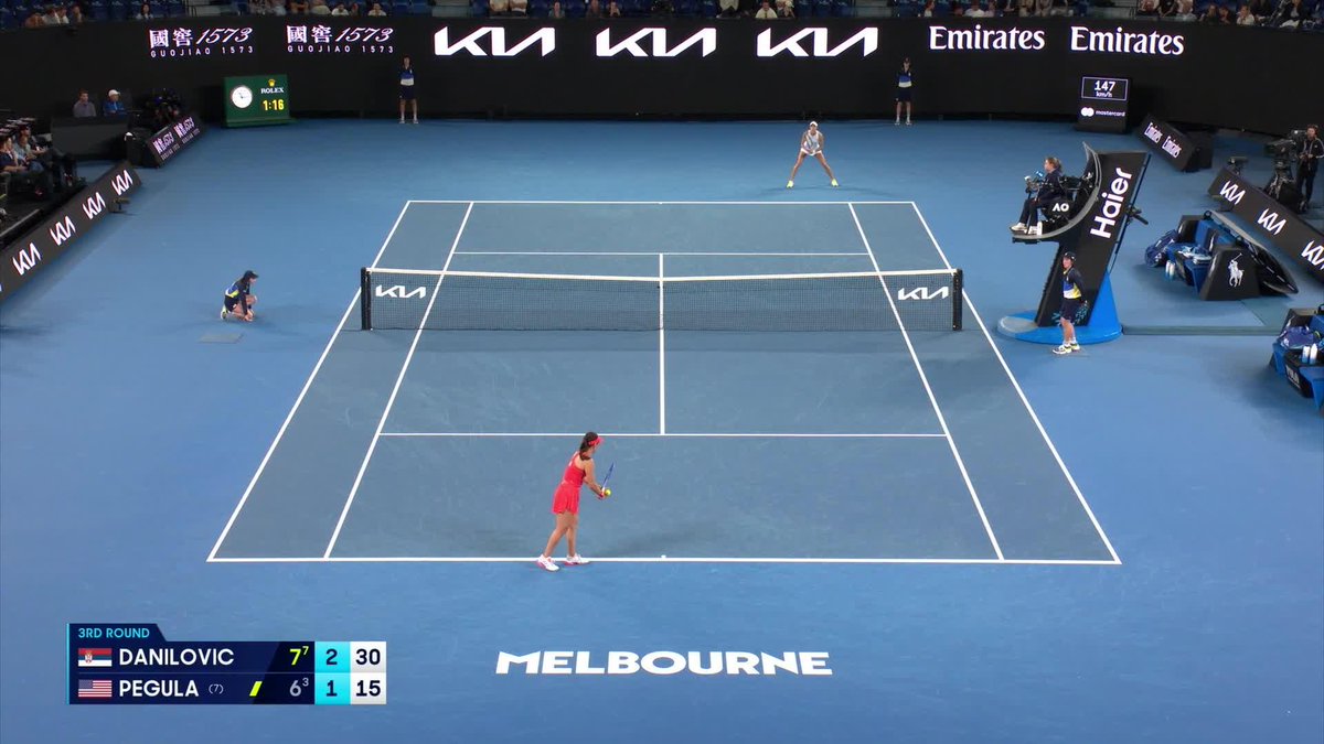 Seeing AND hitting 'em sweet! Danilovic Olga is in fine touch tonight. She leads Jess Pegula 7-6(3) 4-1 and is on the cusp of the last 16. Wide World of Sports • ESPN • @eurosport • WOWOWテニス • #AusOpen • #AO2025