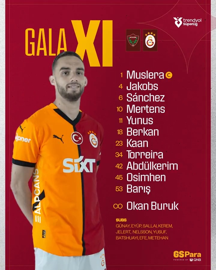 📋 TEAM NEWS Today’s #GalaXI against Hatayspor 🟡 🔴 #HTYvGS