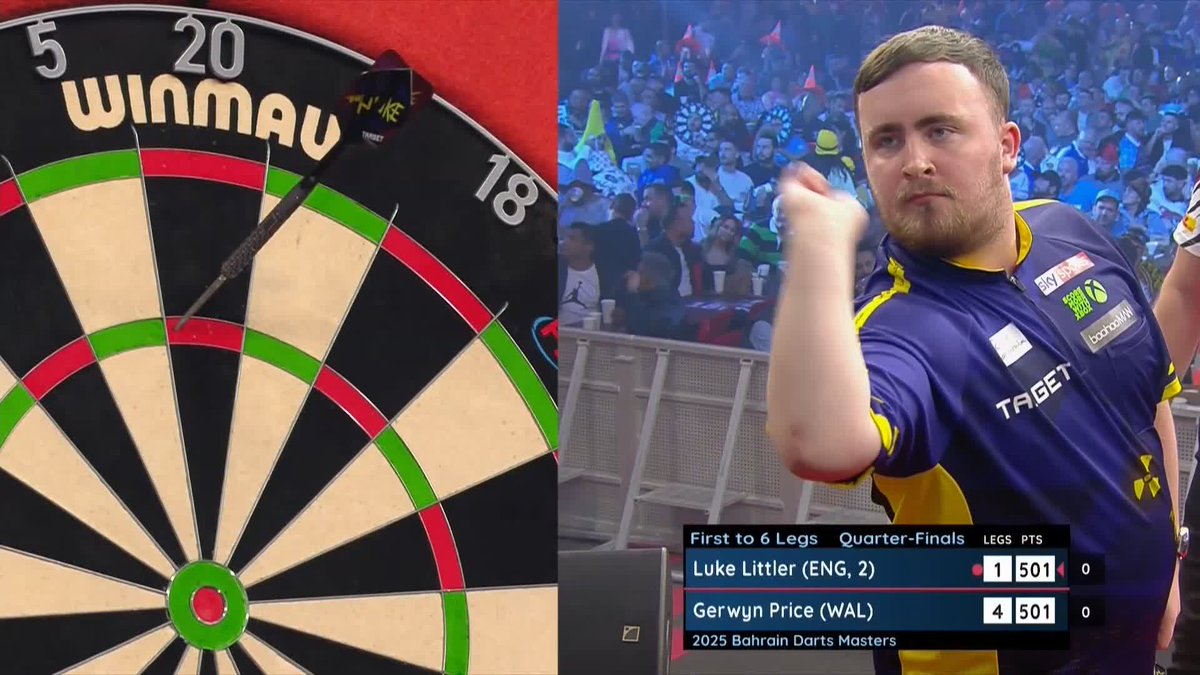 PRICE MISSES THE NINE-DARTER ON D12 😫😫😫 And he still loses the leg as Luke Littler fires in a 12-darter of his own for a second on the board! So close to the second nine-darter in Bahrain! 📺 #WorldSeriesDarts