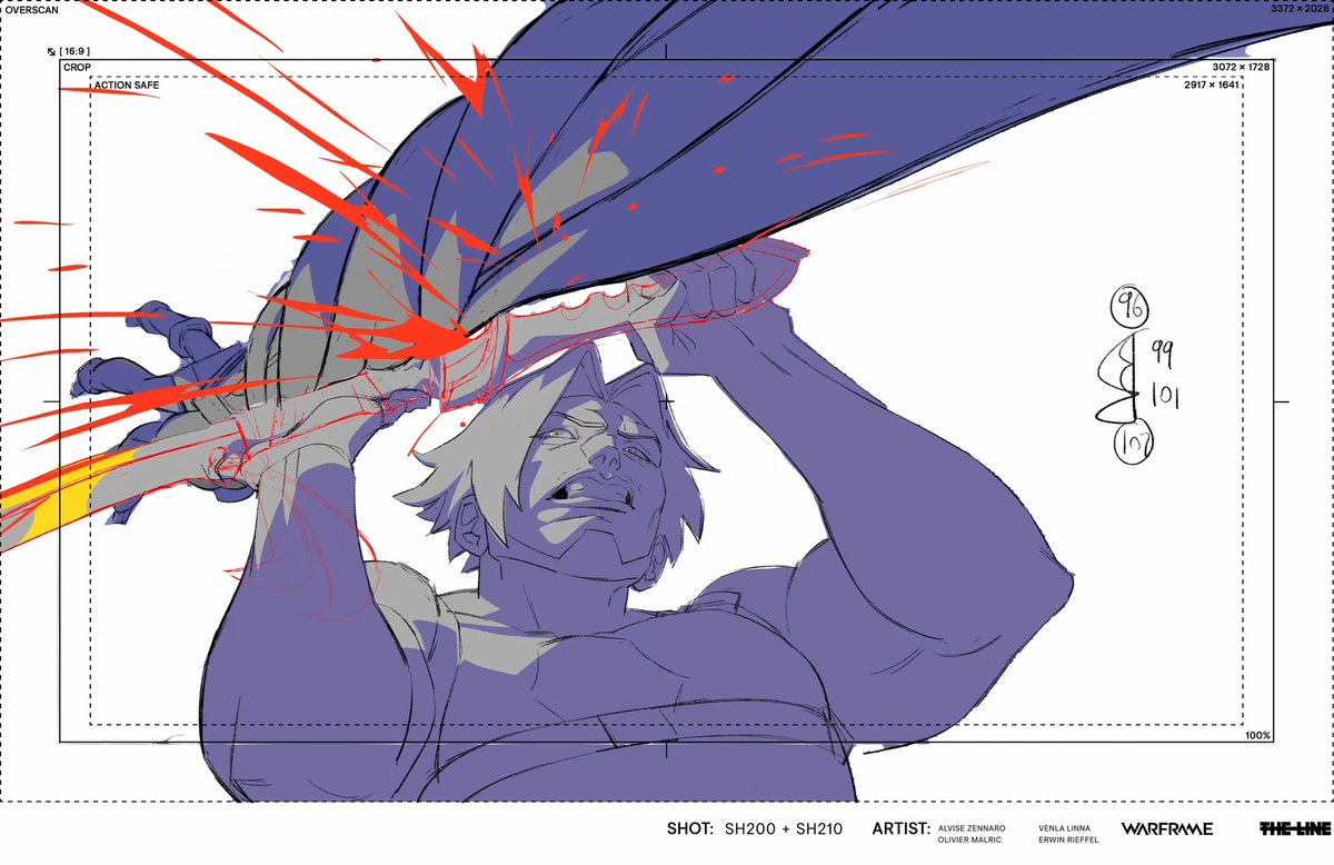Our lead animator, Alvise’s big shot! The camera pan follows Arthur cutting down tons of infested technocytes backed up by Quincy’s gunfire through to Lettie’s takeover with her ‘Energy Vampire’.