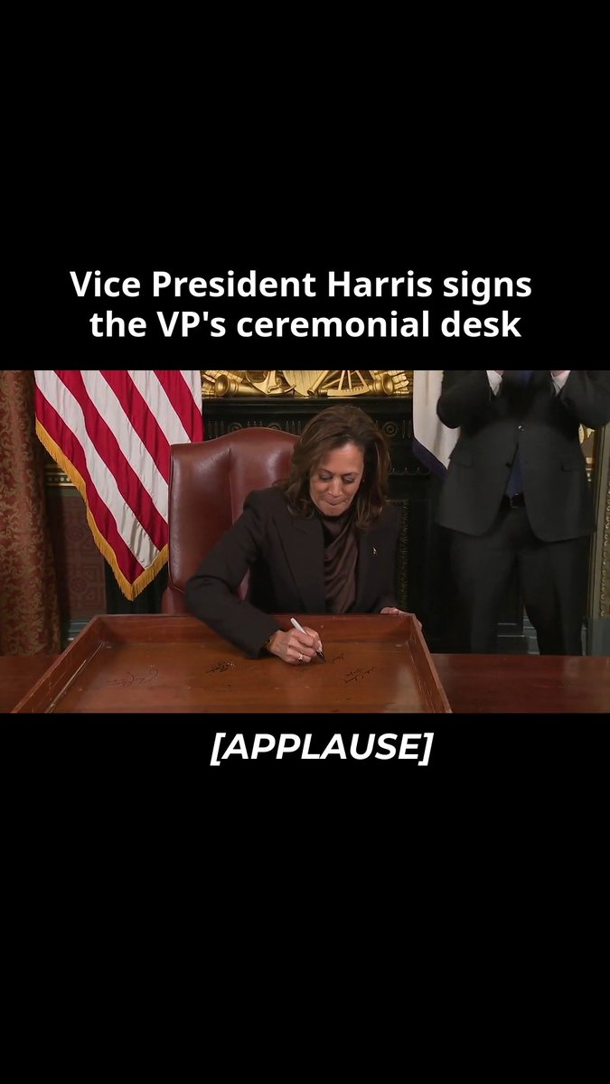 Vice President Kamala Harris’ signature is officially on the drawer of the vice president’s desk. She is the first woman in United States history to sign it.