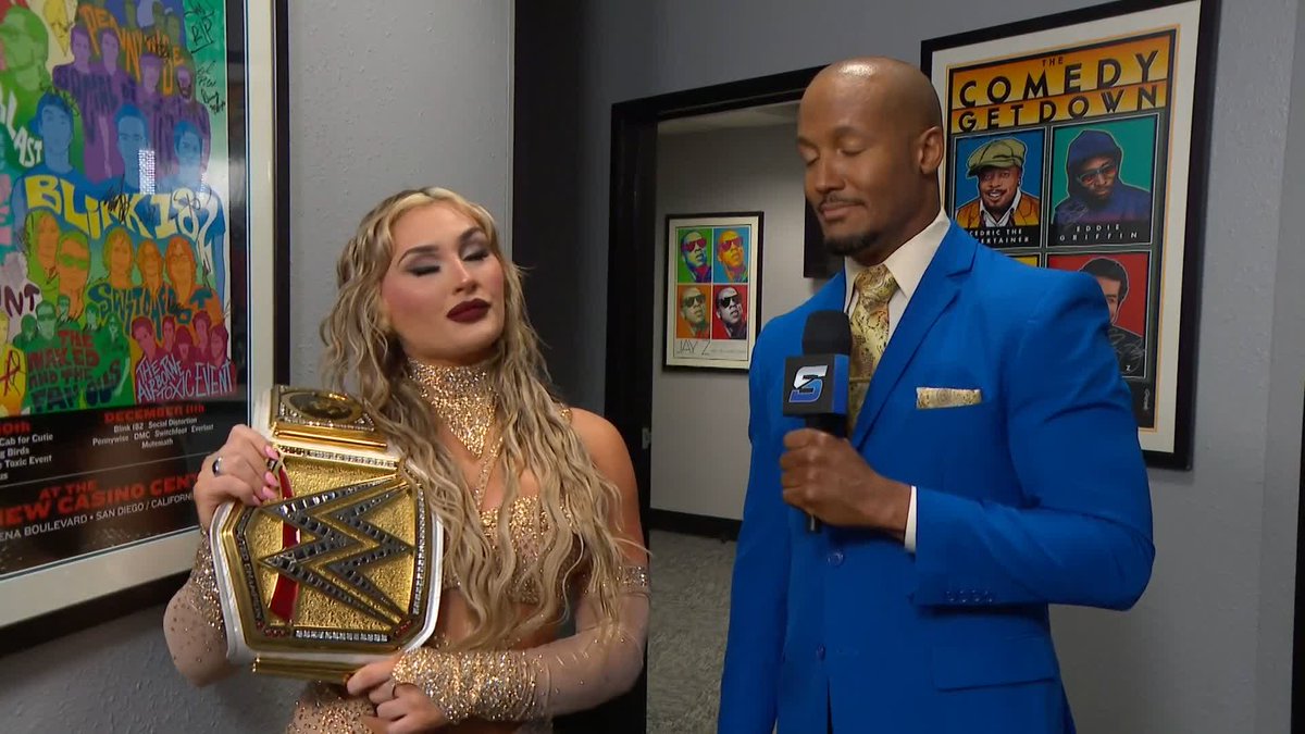 Tiffstory was made! ✨ Tiffany Stratton has no worries ahead of tonight's WWE Women's Championship Match! #SmackDown