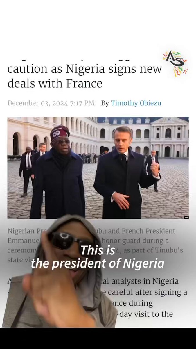 IS FRANCE ‘NEO-COLONISING’ NIGERIA? Nigeria sits smack in the middle of Françafrique, a French sphere of political, economic and military influence over ex-colonies in West and Central Africa. Content creator The Merc (Shivam Kaliya on Instagram and X) is waving a big red flag, claiming that Paris is now looking for similar sway over Abuja. He points to a 300-million-euro multi-sector deal, branding it a smokescreen for France's true intentions towards Nigeria. It's not hard to see why Macron & Co. are keen to plant the French flag in Nigeria. The Sahel trio of anti-imperialist nations - Burkina Faso, Mali and Niger - have kicked out the French military, slashed French media influence, started nationalising their natural resources and formed an alliance to collaborate on defence, the economy and foreign policy. They've also quit regional bloc ECOWAS, which France was using to try and exercise control over the defiant three. For a bit of context, Tinubu is itching for French backing to rescue Nigeria from its worst economic slump in ages, while Macron is on the lookout for a buddy to help mend France's bruised reputation in Africa. So, do you think Nigerians will soon be brushing up on their French, or will Tinubu's cozy relationship with Macron fizzle out faster than a soda left open? Video credit: @The Merc