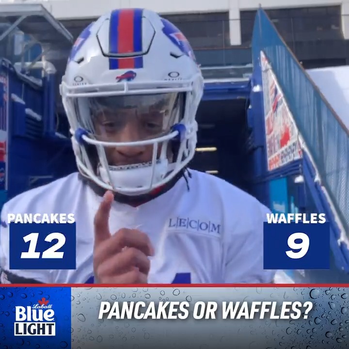 .rasul has high standards for his pancakes. 🥞 Labatt Blue Light | #BillsMafia