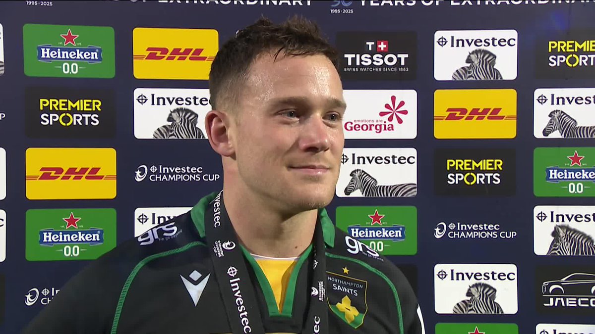 😇 Northampton Saints 😇's Tom Seabrook reacts to a massive win over Munster and his own hat-trick "It's really special." 🗣️ #InvestecChampionsCup