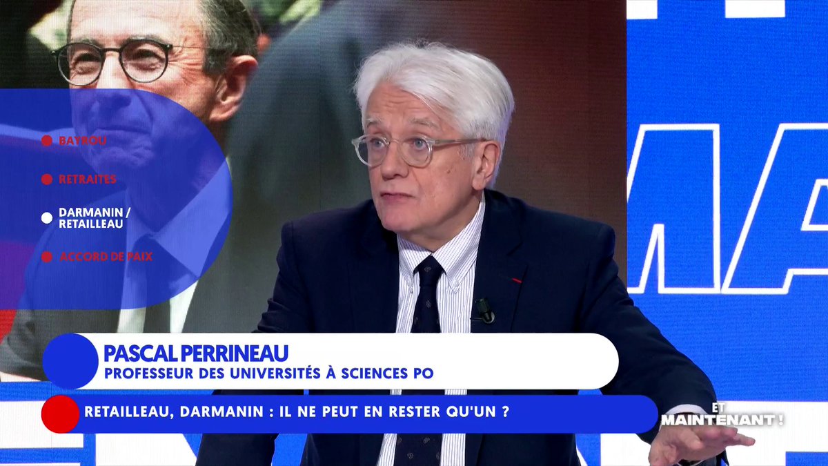 « Bruno #Retailleau connaît une extraordinaire poussée dans l’opinion publique. Il parle à une partie de l’électorat du #RN, et il réalise une très forte percée dans l’électorat de Macron ! » #EtMaintenant Pascal PERRINEAU