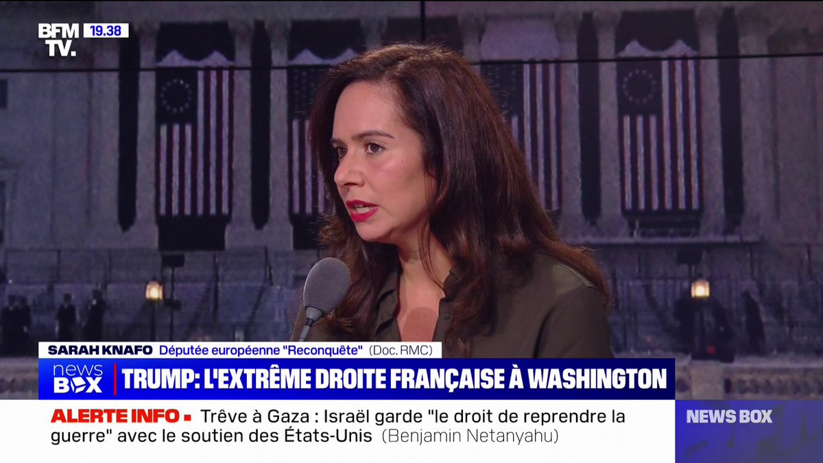 💬 "Je pense que ça signifie quelque chose sur ce que l'on représente en France" Sarah Knafo, députée européenne "Reconquête", réagit à son invitation à l'investiture de Donald Trump aux États-Unis