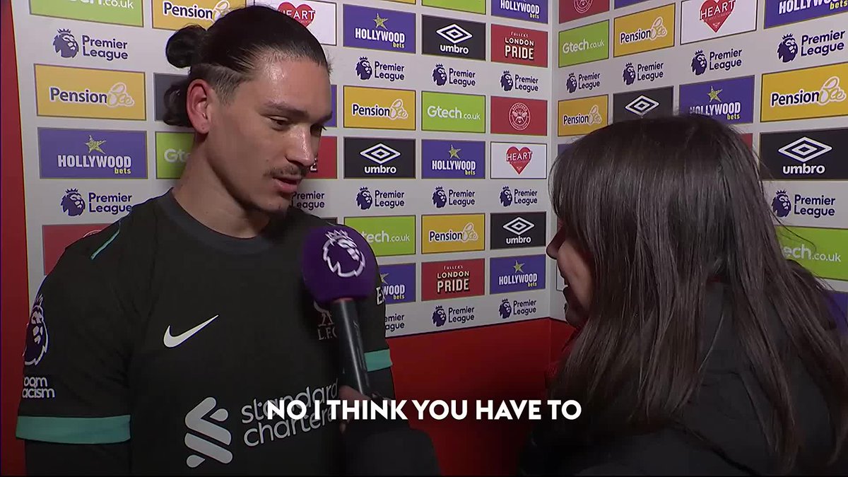 "I never throw the towel in" 💪 Darwin Nunez reacts to his brace against Brentford and the work he has been doing to get himself out of a "rough patch" 🏋️