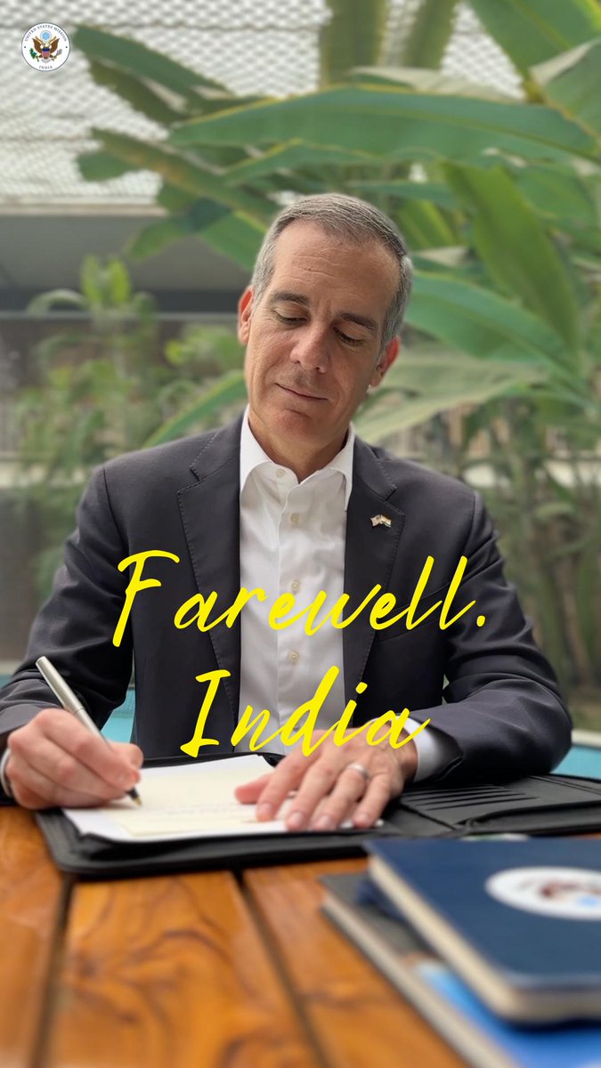 As I bid farewell to India after serving as the 26th U.S. Ambassador to this amazing country, my heart is full. You’ve given me a second home, a family of friends, and memories that will last a lifetime. Today, I leave as more than an ambassador—I leave as a lifelong friend and supporter of #USIndiaFWDfortheFuture. My dear India: you’re not just incredible—you’re unforgettable. With love, Eric