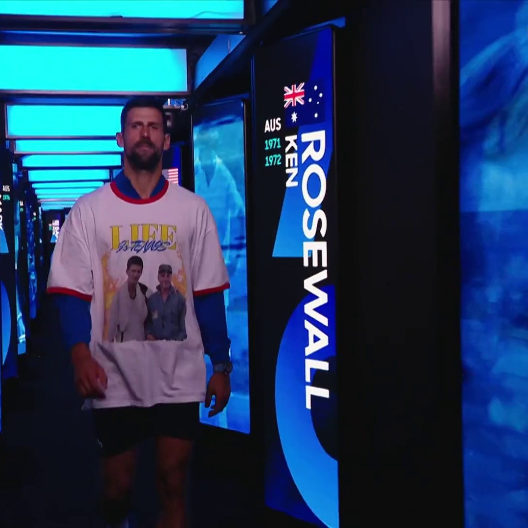 Djokovic wearing his fan's shirt to the players gym 🥹❤️ #AusOpen