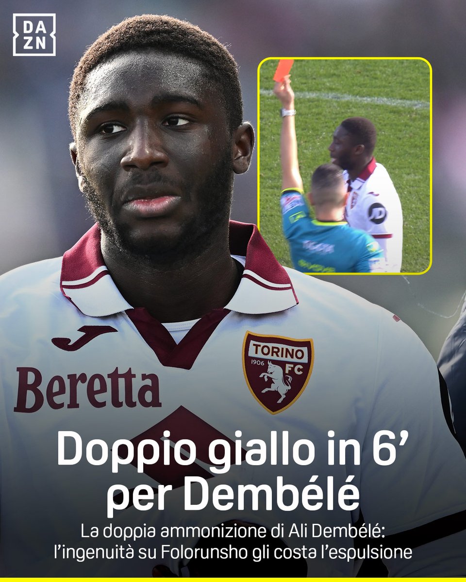 Ingenuità del 2004 Ali Dembélé 😅 Doppio giallo in 6’ ed espulsione 🟥 #FiorentinaTorino #SerieAEnilive #DAZN
