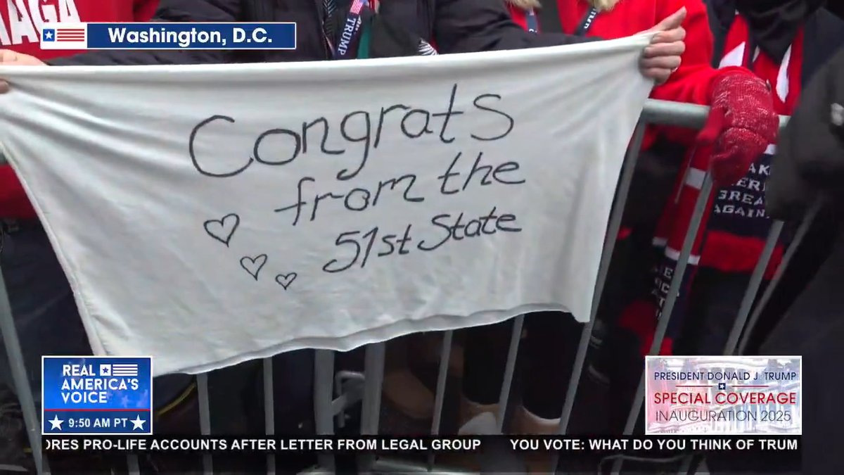 CANADIANS READY TO BE 51ST STATE! Ben Bergquam - Real America’s Voice (RAV-TV) News talks to some Canadian residents who came down for Trump's victory rally later today.
