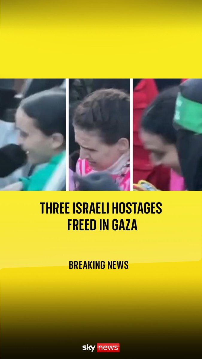 This is the moment the three Israeli hostages - Emily Damari, Romi Gonen, and Doron Steinbrecher - were transferred to the Red Cross by Hamas in Gaza City.