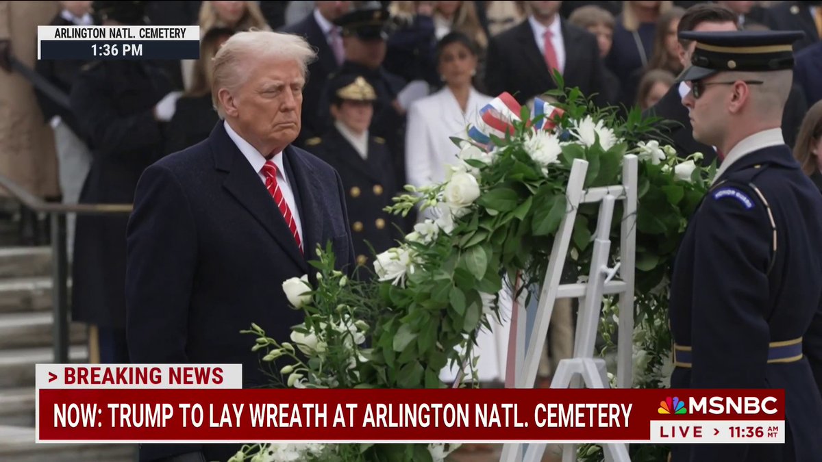 MOMENTS AGO: President-elect Trump and Vice President-elect Vance laid wreaths at the Tomb of the Unknown Soldier at Arlington National Cemetery, the day before Trump takes the oath of office as the 47th president of the United States.