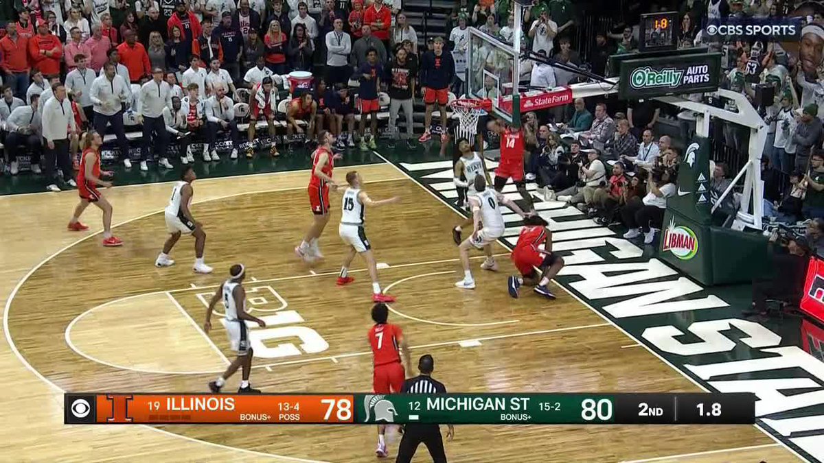 Illinois got possession off the missed free throw...but couldn't get the bucket. Michigan State wins a close one.