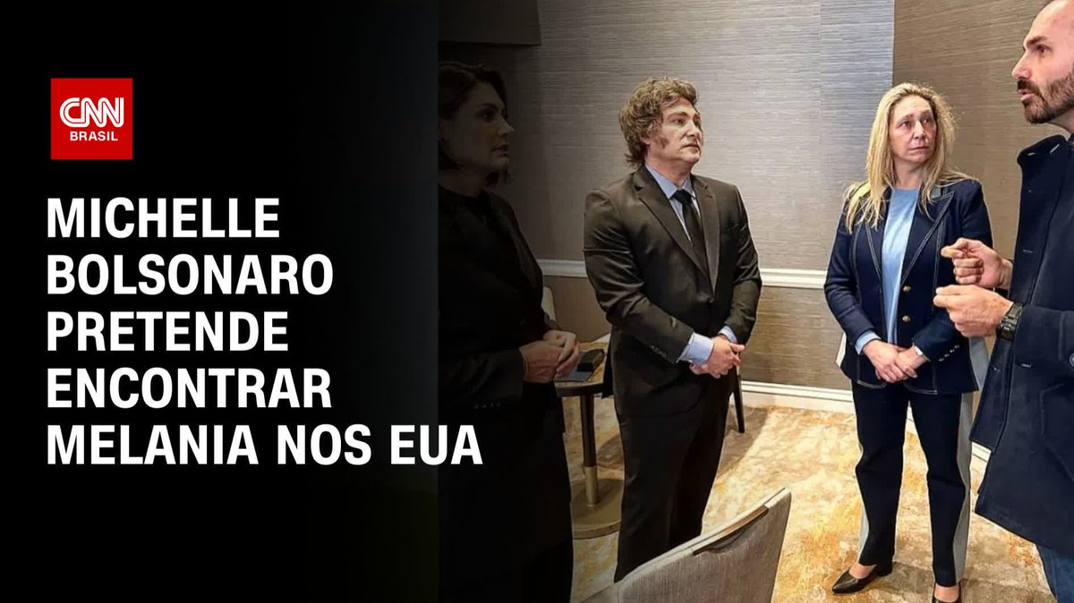 A ex-primeira-dama Michelle Bolsonaro (PL) está prevendo um encontro com a futura primeira-dama dos Estados Unidos, Melania Trump, em Washington. Neste domingo (19), Michelle e o deputado Eduardo Bolsonaro (PL) estiveram com o presidente da Argentina, Javier Milei. #CNNBrasil