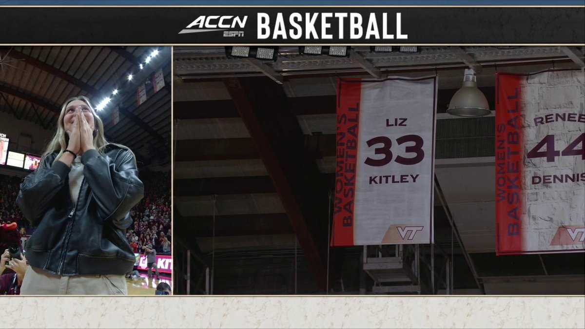 The most decorated player in Virginia Tech Women's Basketball history Liz Kitley gets her jersey retired in Blacksburg 🧡