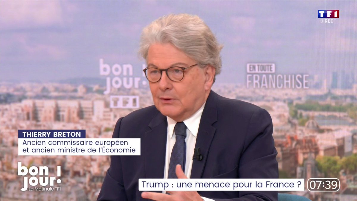 "Vladimir Poutine est clairement en guerre contre l'Europe (...) Notre ennemi c'est évidemment Vladimir Poutine (...) Trump est transactionnel (...) La réponse pour nous c'est d'être unis", Thierry Breton dans #BonjourLaMatinaleTF1