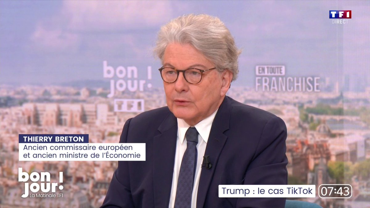 Réseau social X (ex-Twitter) : "Je n'ai absolument pas l'intention de quitter ce réseau (...) Les déviances doivent être corrigées par notre loi", Thierry Breton dans #BonjourLaMatinaleTF1
