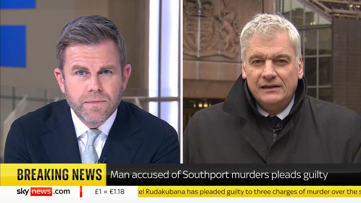 BREAKING: 18-year-old Axel Rudakubana has pleaded guilty to murdering three girls at a dance class in Southport last July. Sky's Greg Milam has the latest live from Liverpool Crown Court 📺 Sky 501, Virgin 602, Freeview 233 and YouTube