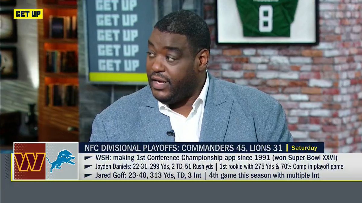 "He's the best quarterback in these playoffs right now. ... I dare anyone to challenge me on that." Damien Woody on Jayden Daniels 👀