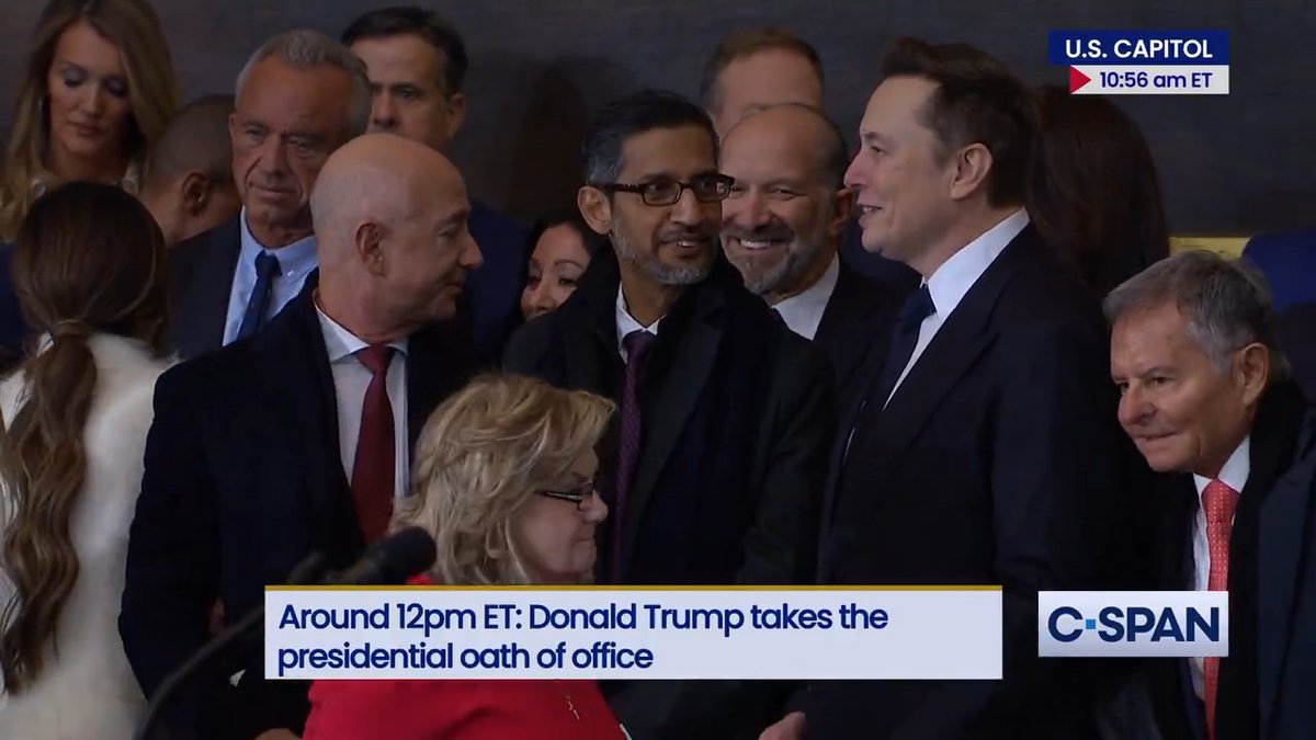 Jeff Bezos, Sundar Pichai and Elon Musk in U.S. Capitol Rotunda for the Inauguration.