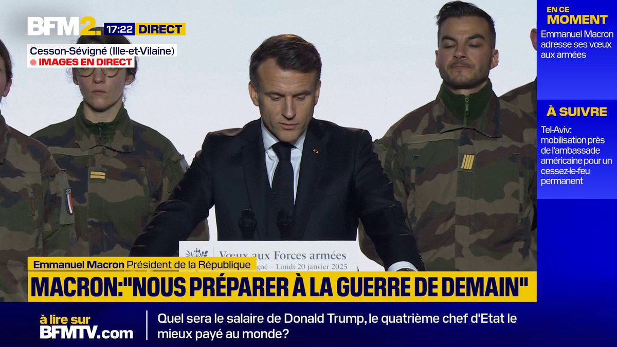 "Proposer un engagement fort à la jeunesse" Armée: Emmanuel Macron souhaite "donner le choix de servir" aux plus jeunes.
