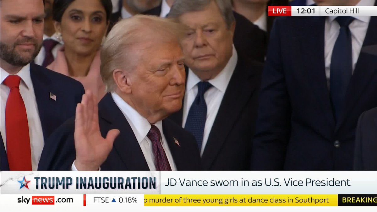 Donald Trump is sworn-in as president at the inauguration. Latest: 📺 Sky 501, Virgin 602, Freeview 233 and YouTube