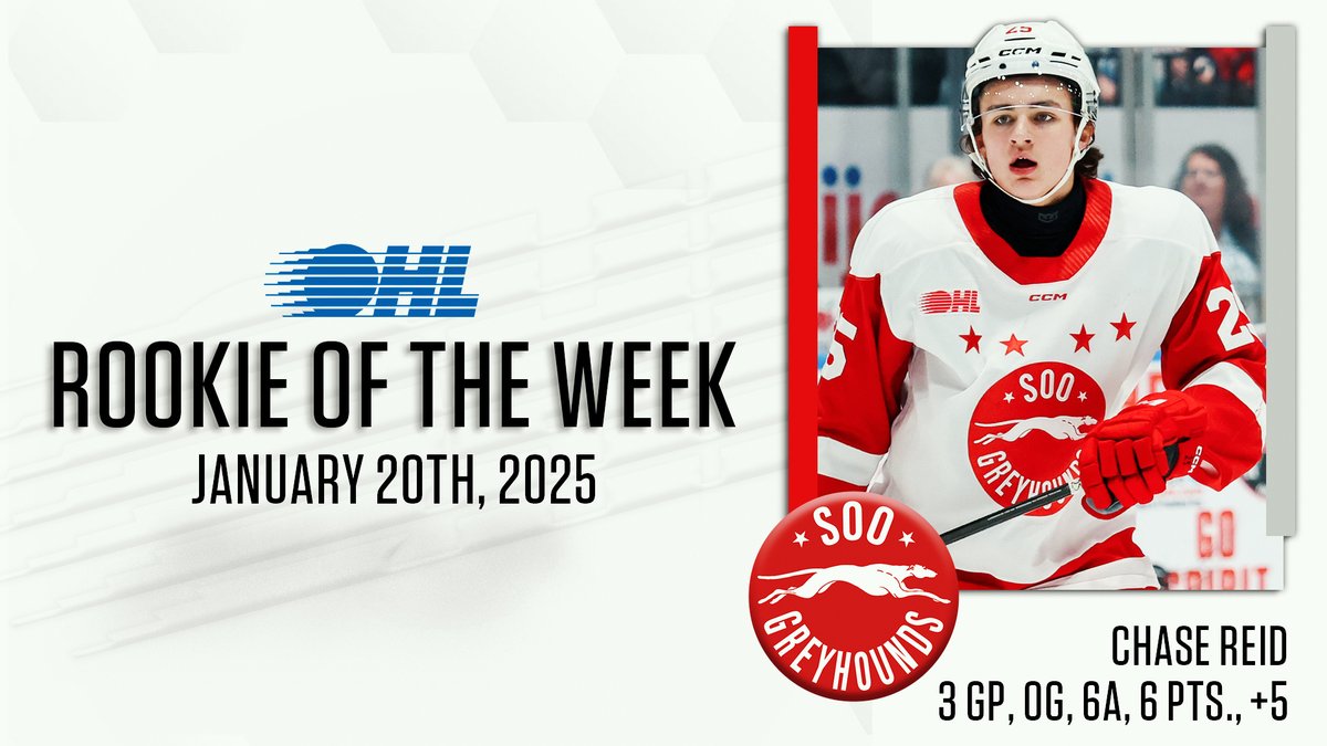 Recording six assists on a three-game road trip, Soo Greyhounds defenceman Chase Reid is the #OHL Rookie of the Week. DETAILS 📰: