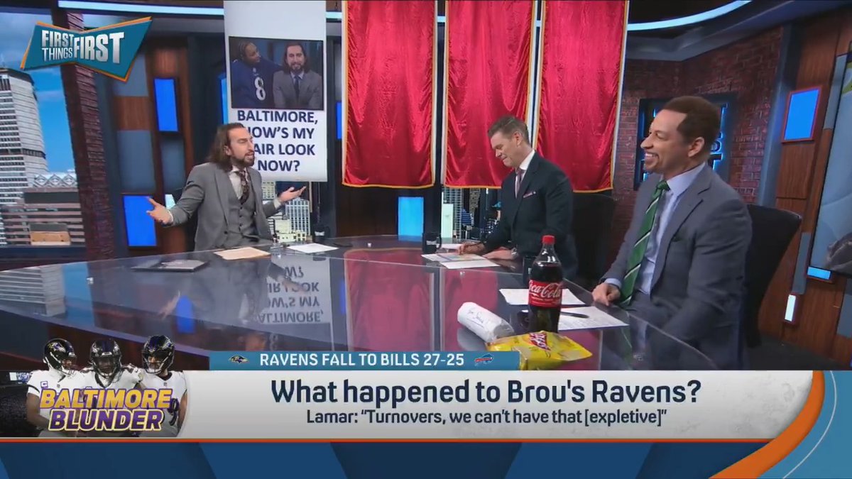 .nick wright has a message for Ravens fans after correctly predicting the Bills’ win: “Baltimore, how’s my hair look now?” 😅