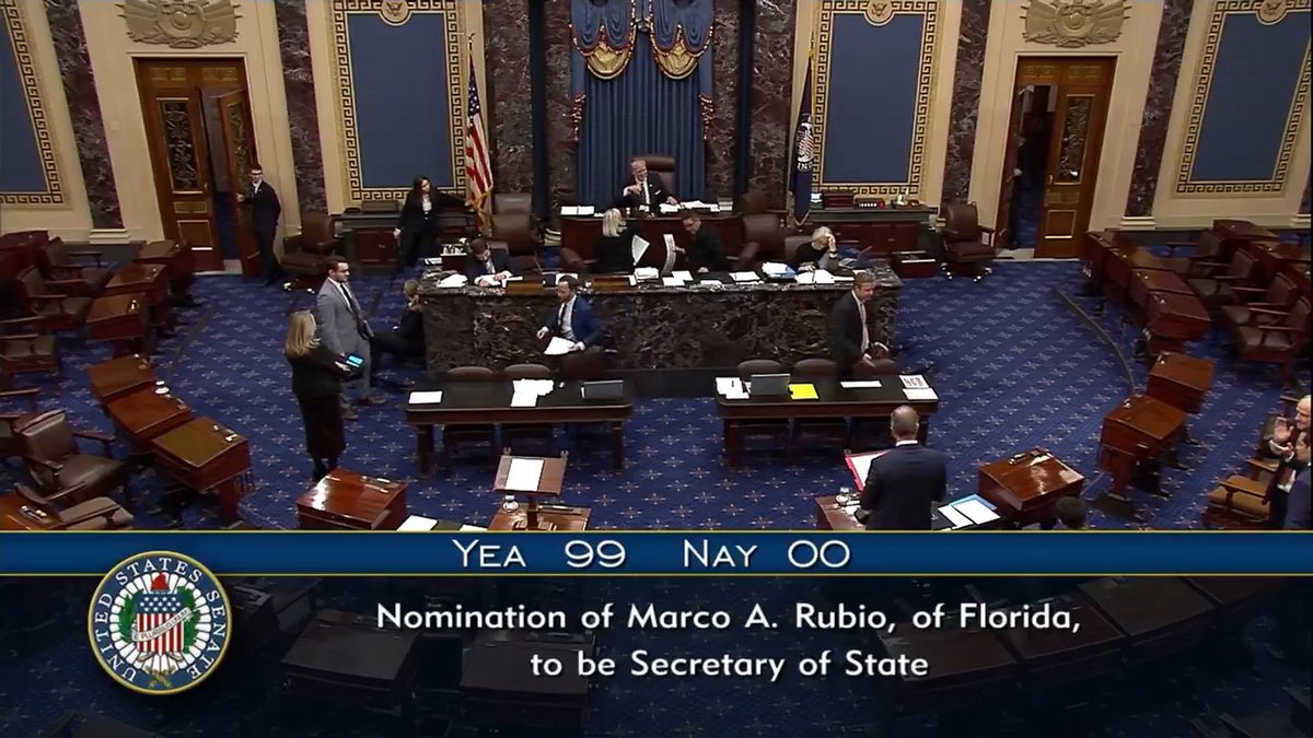 U.S. Senate CONFIRMS Marco Rubio to be Secretary of State, 99-0.