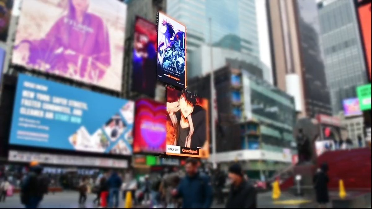 ◤￣￣￣￣￣￣￣ #SoloLeveling in New York ＿＿＿＿＿＿＿◢ #俺レべ2期 放送を記念し ニューヨーク大型ビジョンで 特別広告を掲出中。 📺レッドステアーズ(Red Stairs)横 📅2月2日(日)まで※現地時間 毎週土曜24時より放送・配信中！ #俺だけレベルアップな件