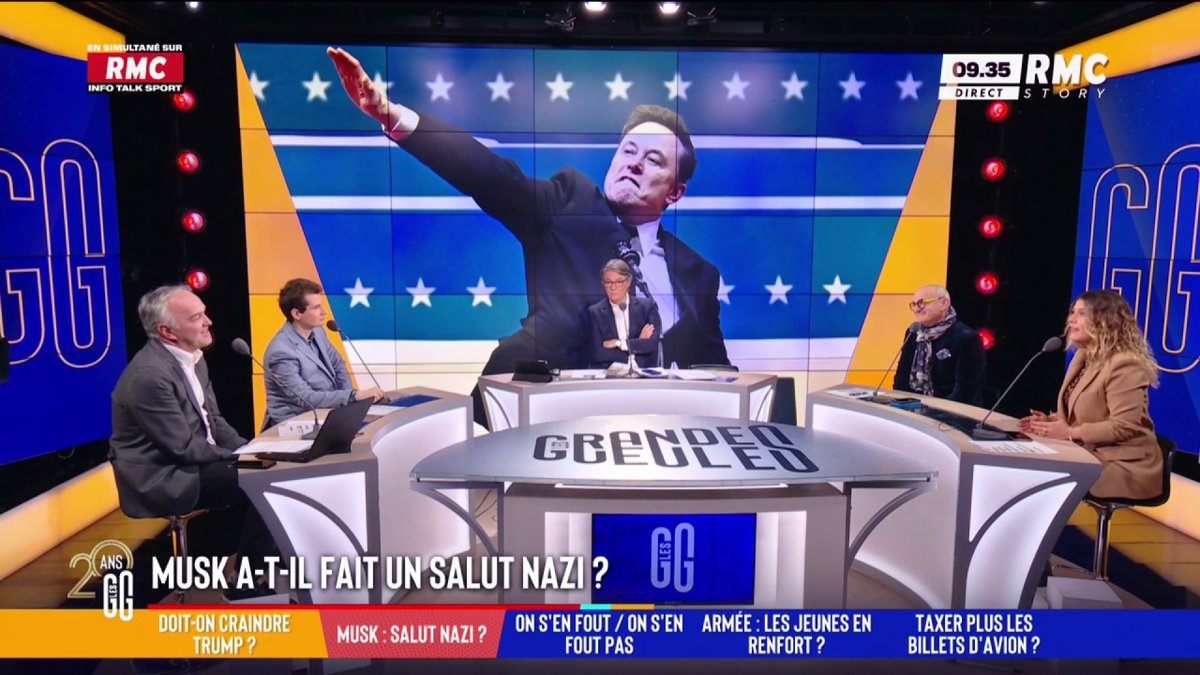 🤨 Elon Musk a-t-il fait un salut nazi ? 🗣️ Flora Ghebali : "On ne peut pas éteindre l'hypothèse. Je veux bien qu'on dise que Musk est un bisounours, mais bon... il est vrai que ce n'est pas une personne qui surveille son image." #GGRMC