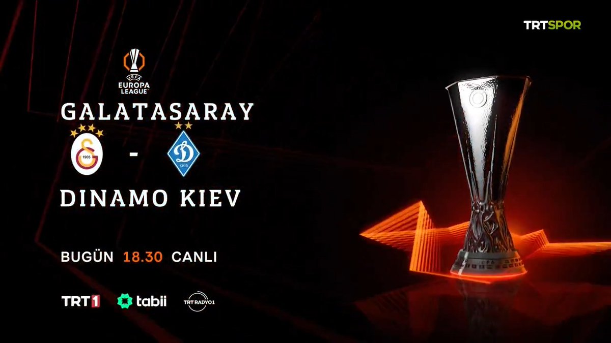 🇹🇷 Temsilcimiz Galatasaray, UEFA Avrupa Ligi'nde Dinamo Kiev'i konuk ediyor. 🦁 📌 İlk 8'e kalma yolunda tek hedef galibiyet! 🇹🇷 Galatasaray × Dinamo Kiev 🇺🇦 🕡 18.30 📺💻📻 TRT 1 & tabii & TRT Radyo 1